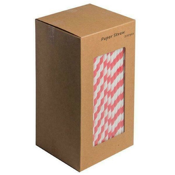Biodegradable Compostable 6mm Bore 20cm Gold and Black Striped Paper Straws 8"